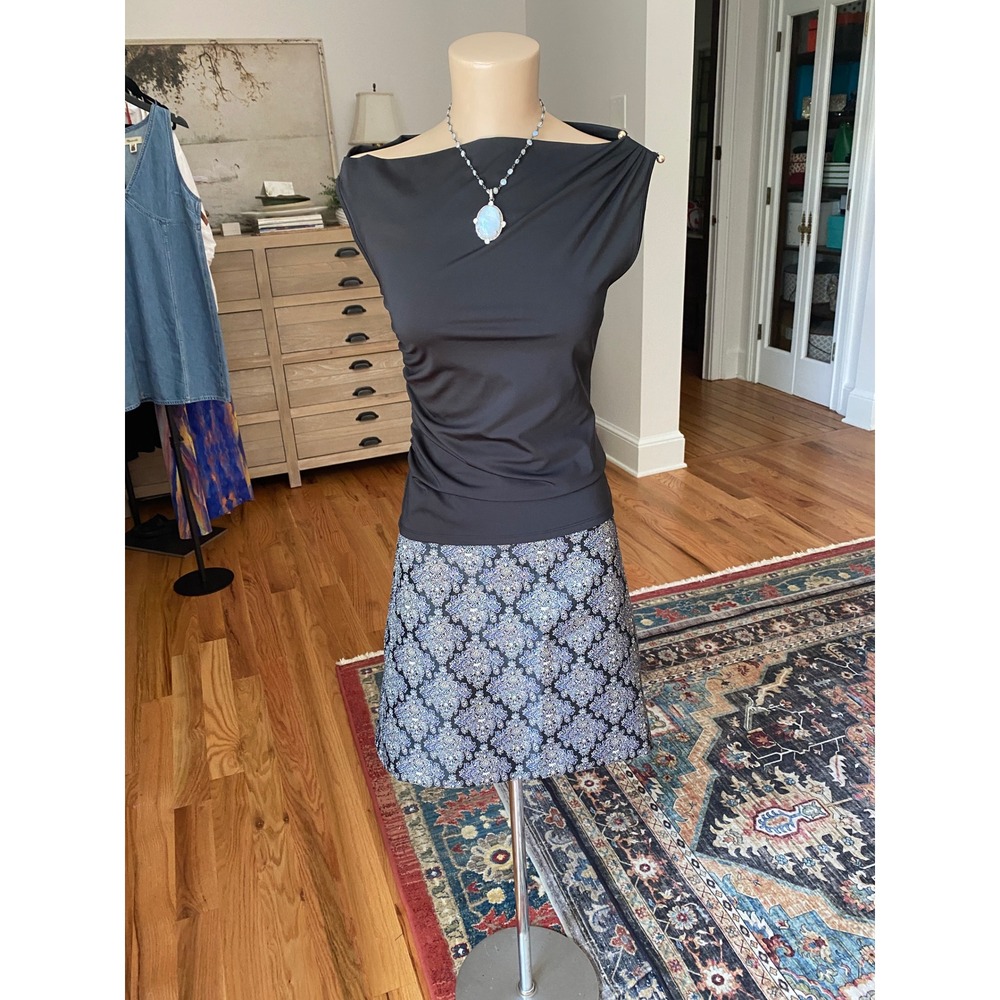 Bailey 44 Black Ruched Boat‎ Neck Sleeveless Top with Gold Hardware Size S